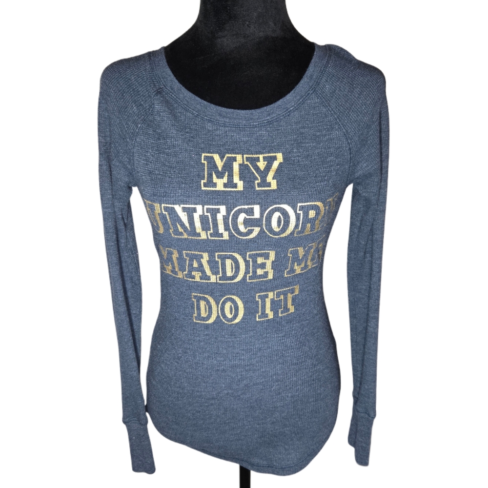 Project Karma Blue & Gold Graphic Long Sleeve Ribbed Top - Small